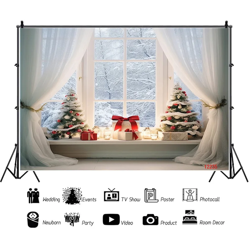 

Vinyl Custom Christmas Day Fireplace Photography Backdrops New Year Candy Chimneys Snowflake Window Studio Background WW-53