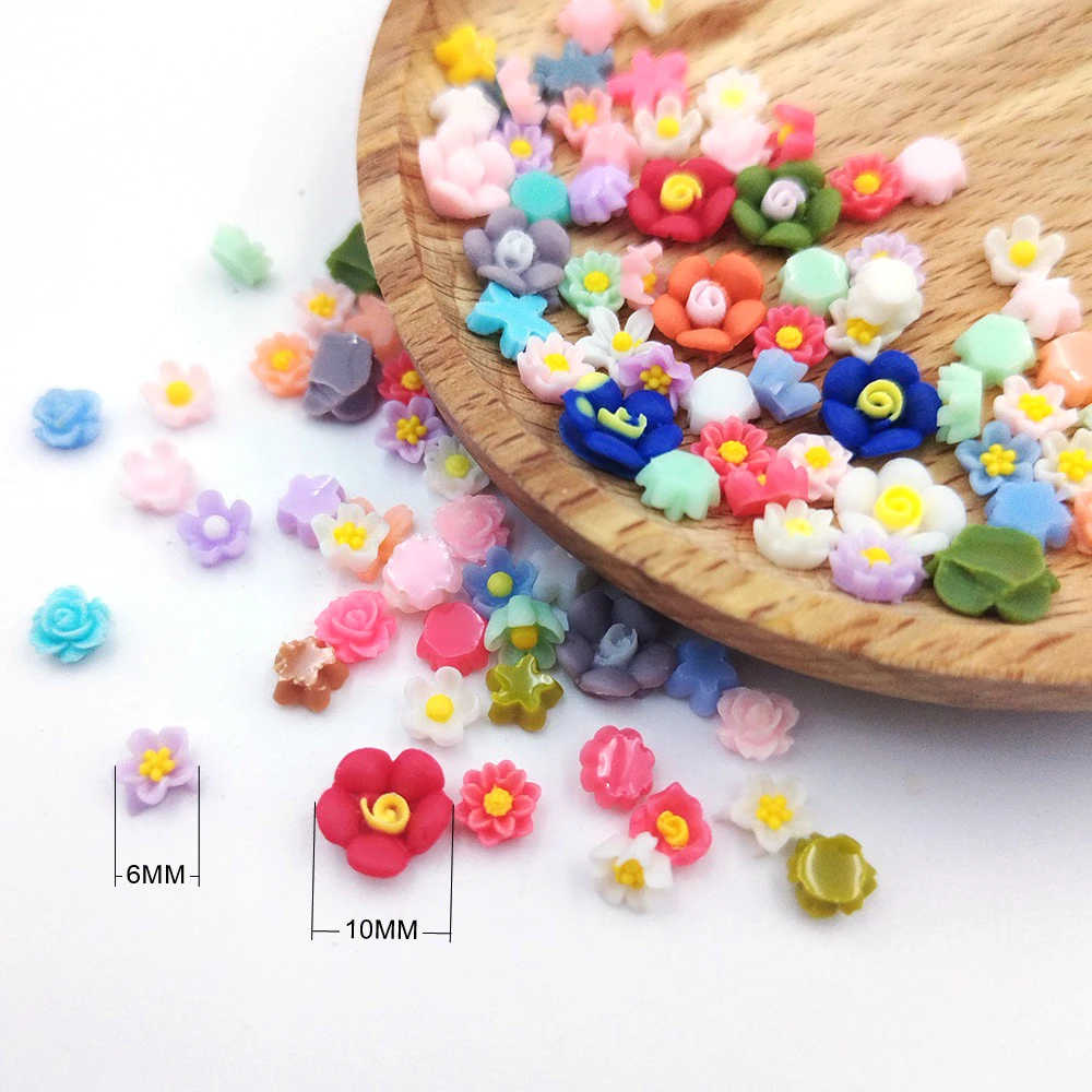 

30/50PCS 6-10MM Resin Camellia Mixed Color Nail Flower Mini Three-Dimensional Flower DIY Wear Nail Accessories