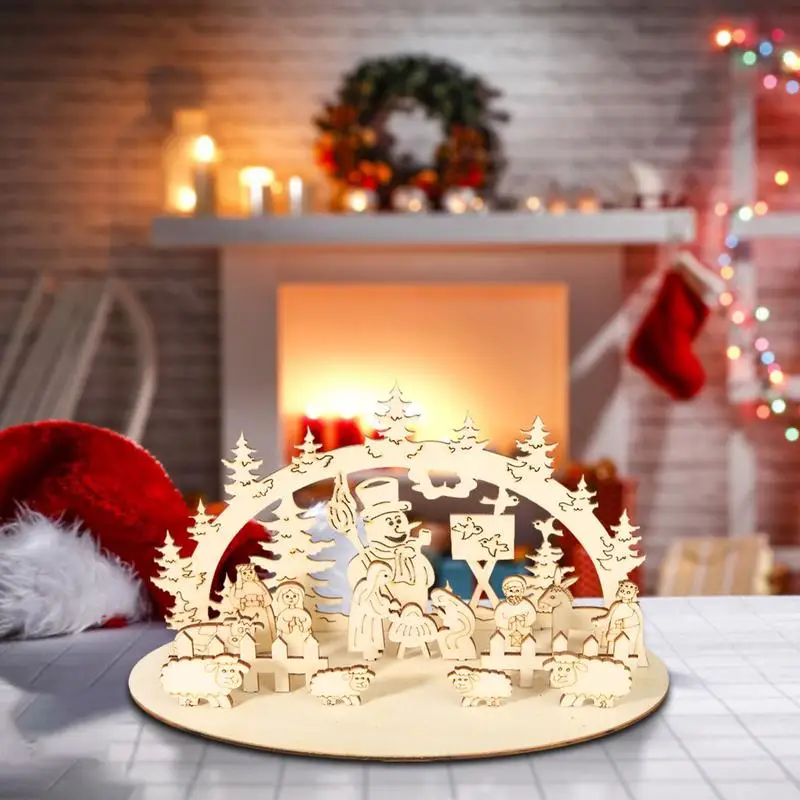 Nativity Wooden Set DIY Christmas Scene Decorations Wood Table Top Holiday Decor Home Tabletop Mantel Display for Christmas