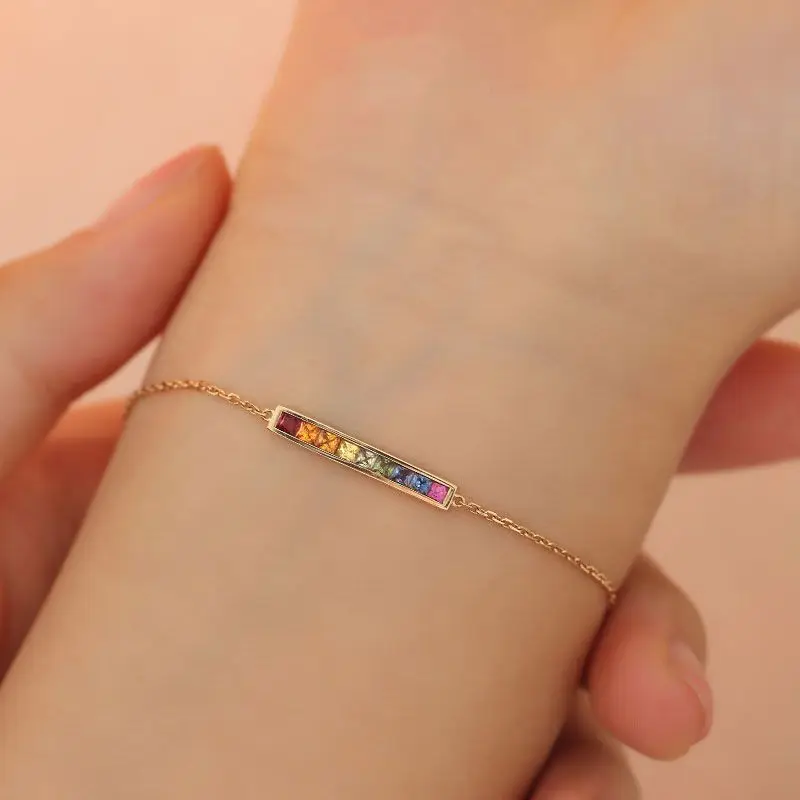 Light Luxury Fashion Balance Rainbow Series Gem Bracelet for Women Classic Creative Charm Bangles Banquet Silver Jewelry