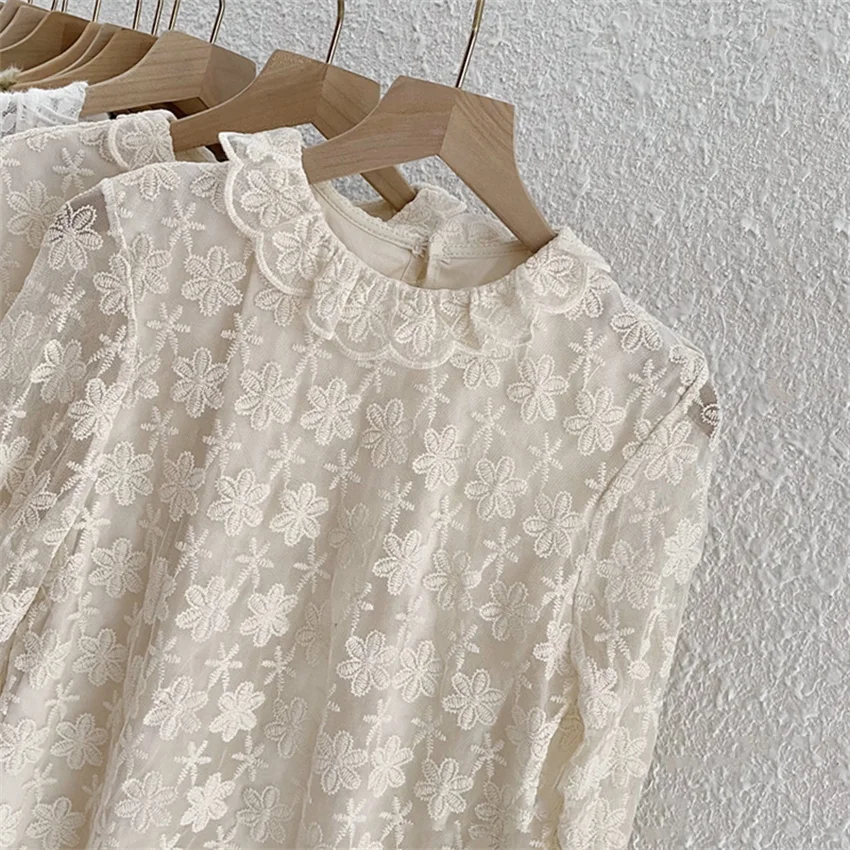 เสื้อเบลาส์สตรีทรงสลิมสไตล์วินเทจ แขนยาว แต่งลูกไม้ สำหรับฤดูใบไม้ผลิและฤดูใบไม้ร่วง รุ่นใหม่ รหัสสินค้า W2517