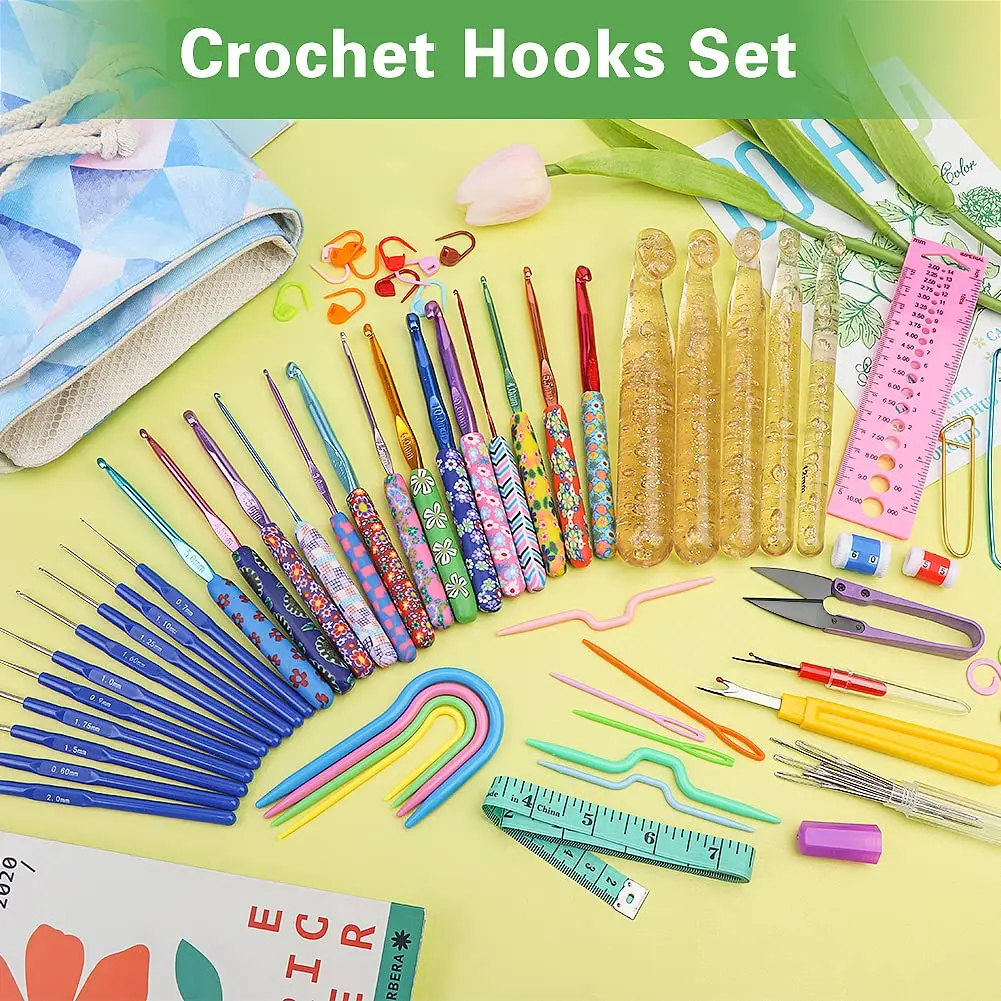 116PCS Crochet Hooks Sets Ergonomic Crochet Hooks Kits with Bag and Crochet Needle Accessories DIY Crochet Needles Kit for Adult