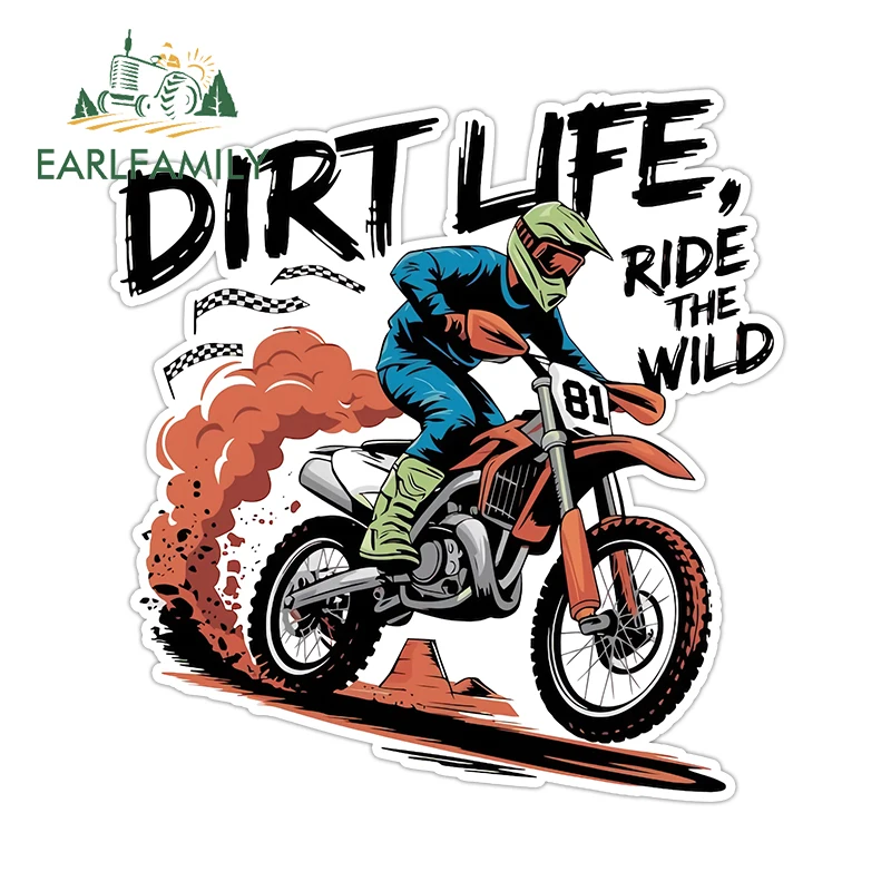 EARLFAMILY Cool Mountain Motocross Car Stickers Simple Popular Cartoon Tuya Design Decals Sunscreen VAN Windshield Decor