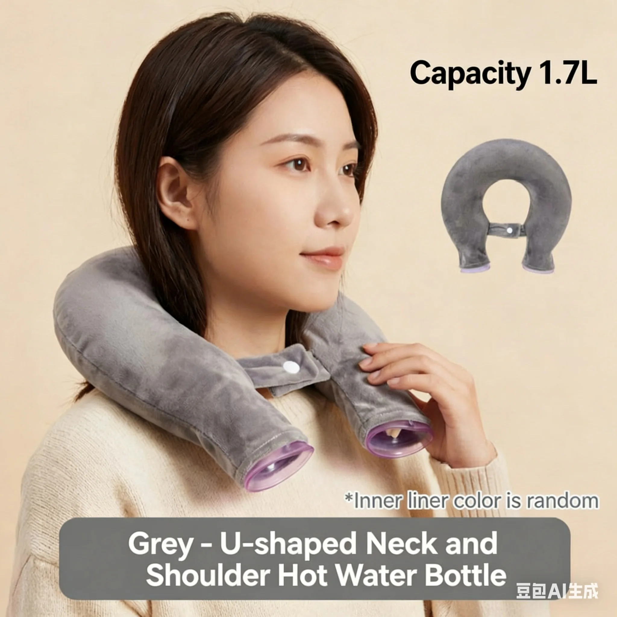 Neck Shoulder U‑Shaped Hot Water Bottle With Plush Cover, Pain Relief Winter Neck Warmer