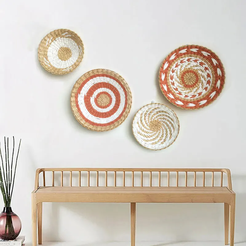 Nordic Style RoundStraw Wall Decorations Woven Pattern Living Room Wall Living Room Decoration