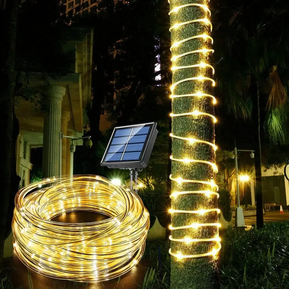 Strings Christmas Decor for Garden Lawn Tree Yard Fence Pathway 300LED Solar Rope Strip Light Outdoor Waterproof Fairy Light