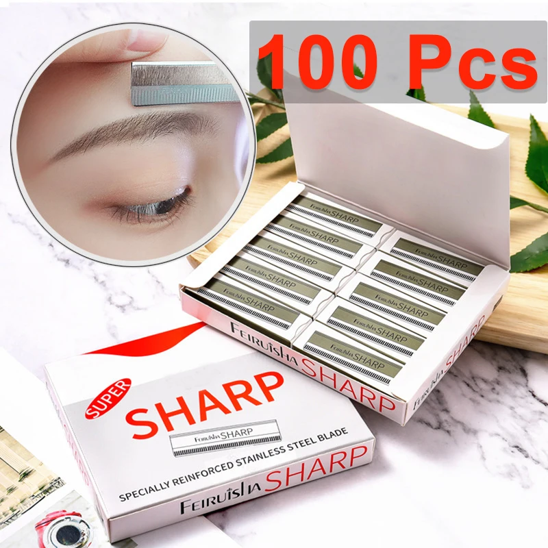 Hot 100pcs Permanent Makeup Eyebrow Trimmer Microblading Blades Maquiagem Special Razor Stainless Steel Scraping Eyebrow Blade