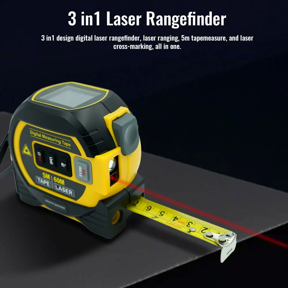 5 متر مقياس مسافات جهاز قياس البناء ليزر Rangefinder 3 في 1 شريط قياس حاكم شاشة الكريستال السائل مع الخلفية