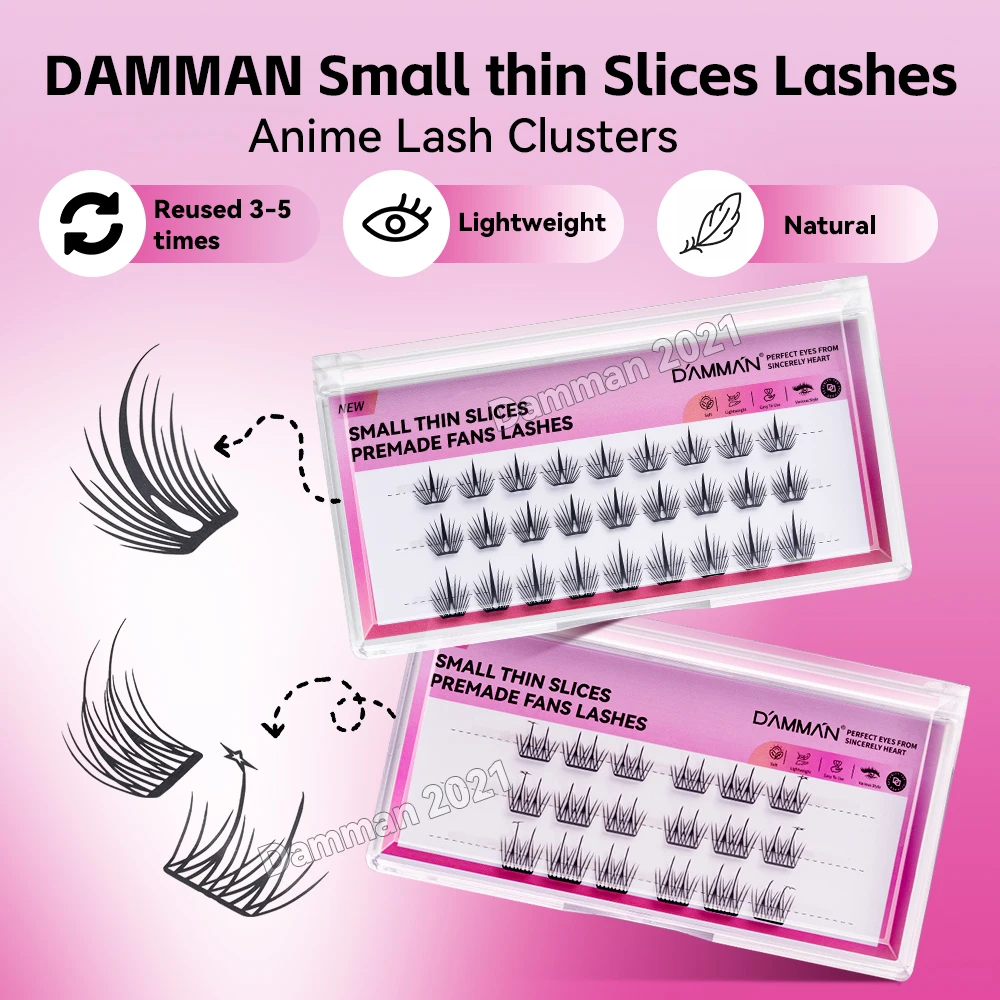 Damman Indywidualne Sztuczne Rzęsy D Curl Małe Cienkie Rzęsy w Kępkach 10-14mm Naturalne Segmentowe Rzęsy Narzędzia do Makijażu