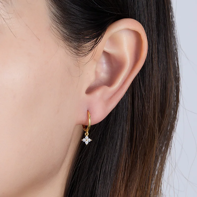 925 فضة ليف أقراط للنساء الموضة العصرية استرخى كريستال زركونيا الأطواق أقراط هيبوالرجينيك مجوهرات هدايا #4