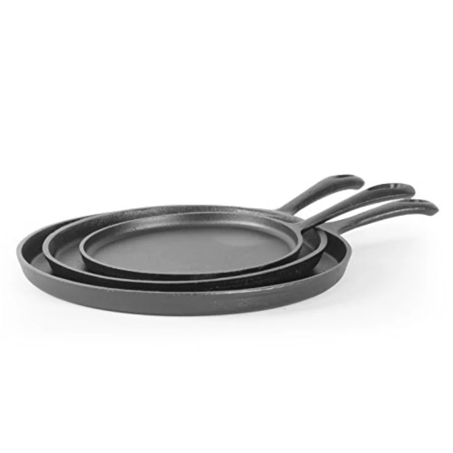 

3-Piece Cast Iron Griddle Set Pre-Seasoned Cast Iron Includes 8" 10" and 12" Griddle Pans Works on All Cooktops Including Induc