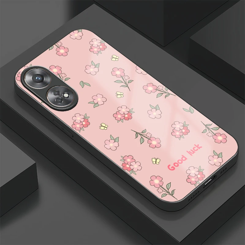 Funda de teléfono con estampado de pequeñas flores a la moda para OPPO Reno 6 4G 6Z 7Z 8 Pro 8 5G 8T 8Z 7 Lite, funda protectora trasera de vidrio templado