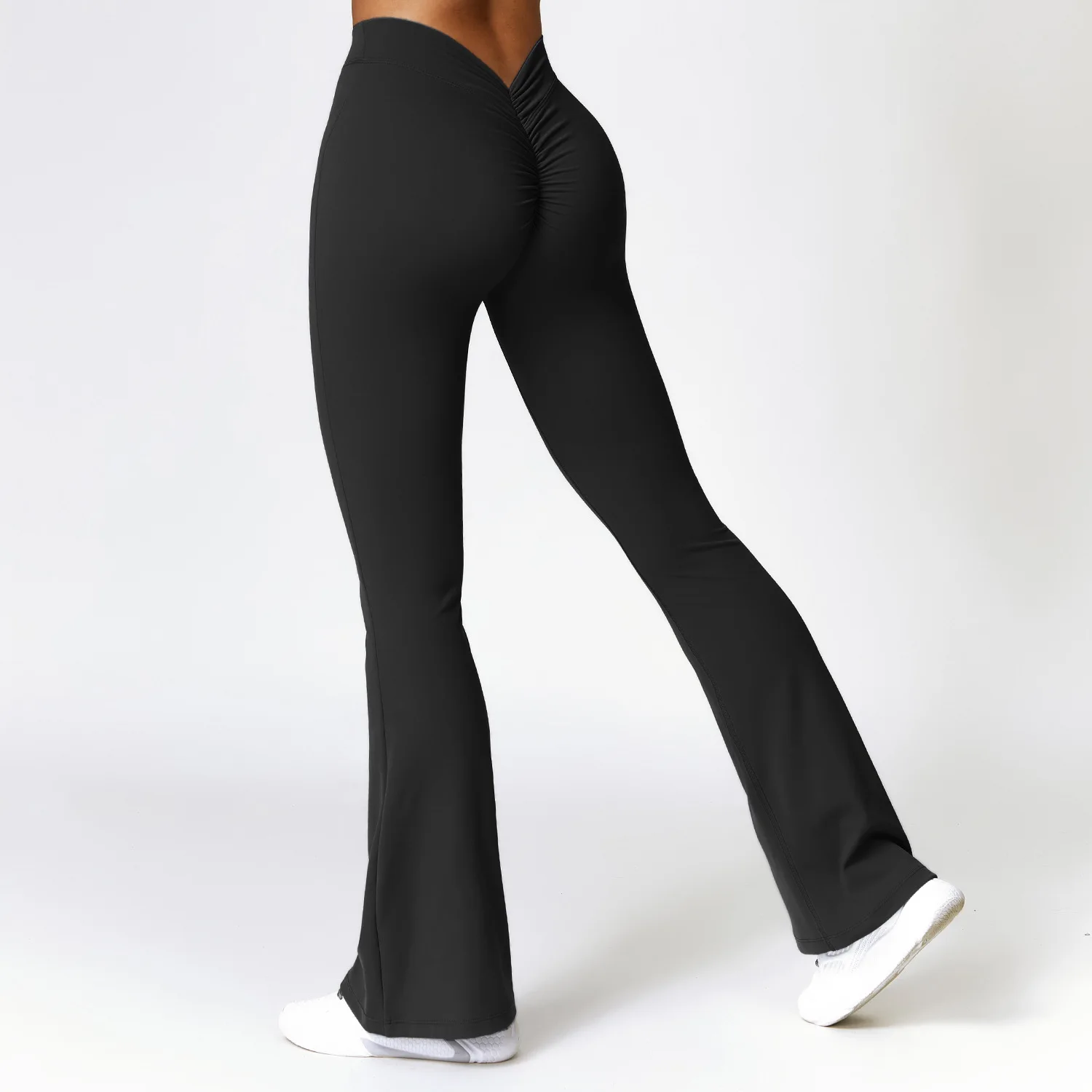 Leggings svasati pantaloni da Yoga a forma di V per l\'anca pantaloni a gamba larga a vita alta da donna pantaloni sportivi svasati da palestra per