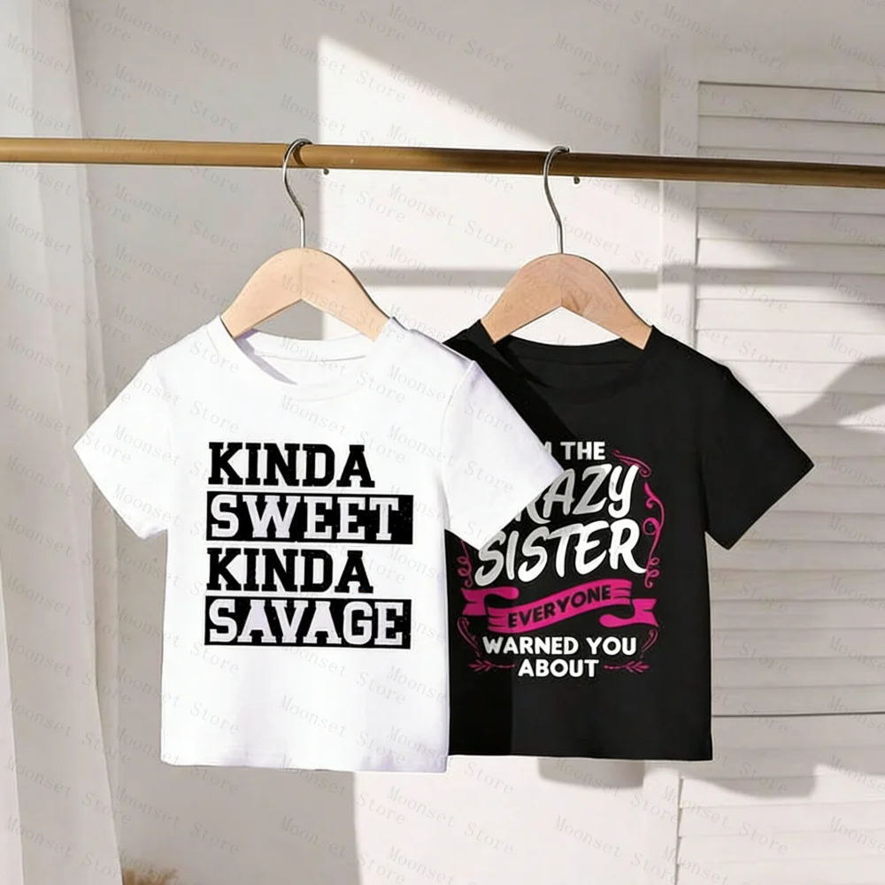 Toddler Girl Crazy Sister Graphic T-Shirt Funny Sister Statement Tee Soft Cotton Casual Short Sleeve Cute Playful for Kids