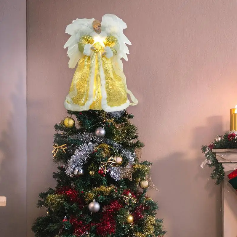 Luminous Angel Tree Topper Decoração de Natal LED Golden Tree Topper Multipurpose Tree Topper Com Luz Home Office Ornamento