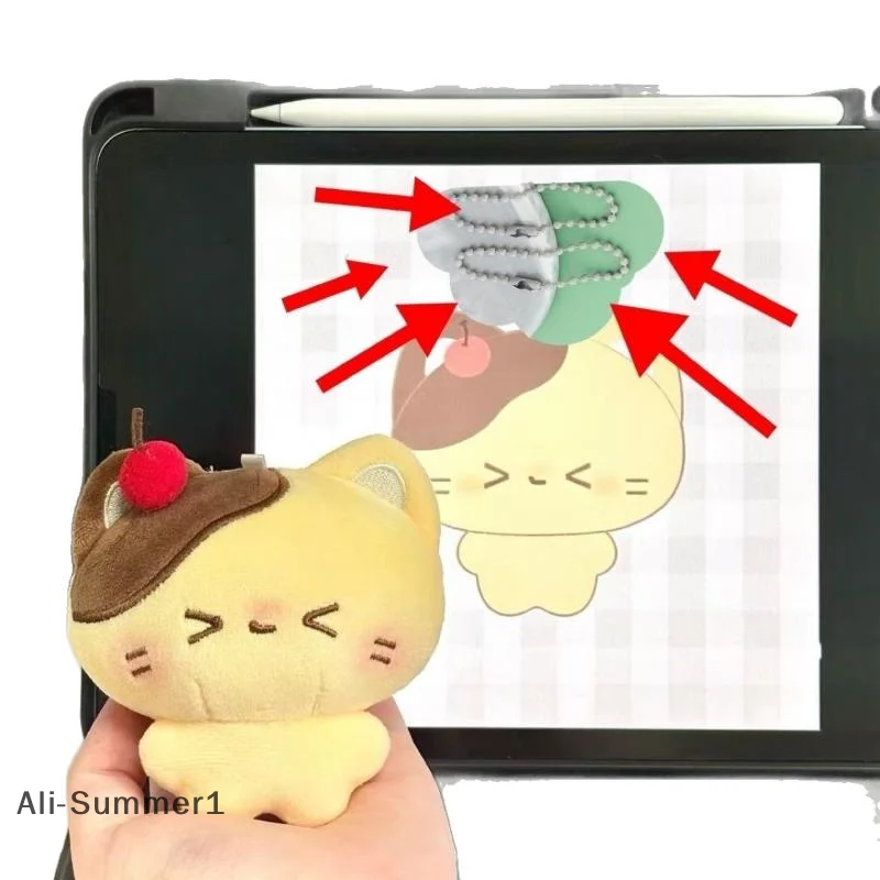 【E】Cherry Pudding Bear Plush Toy Keychain Cartoon Soft Stuffed Doll Pendant Car Key Ring Backpack Bag Decor Kid Gift