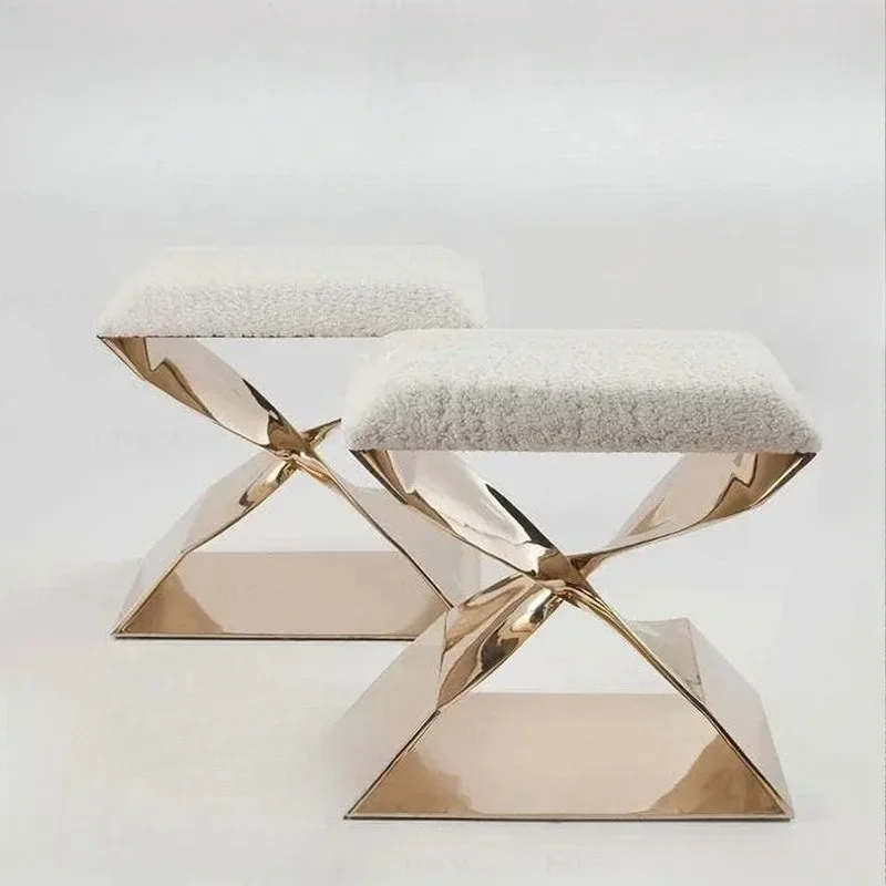 Modern simple modern light luxury living room low  bedroom dressing  metal twist shoe changing piano stool