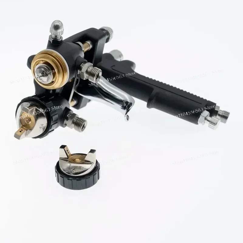 Double-Nozzle Dual-Head Spray Gun (1.4mm) - For Two-Component Coating, External Mixing, Chrome/Silver Finish