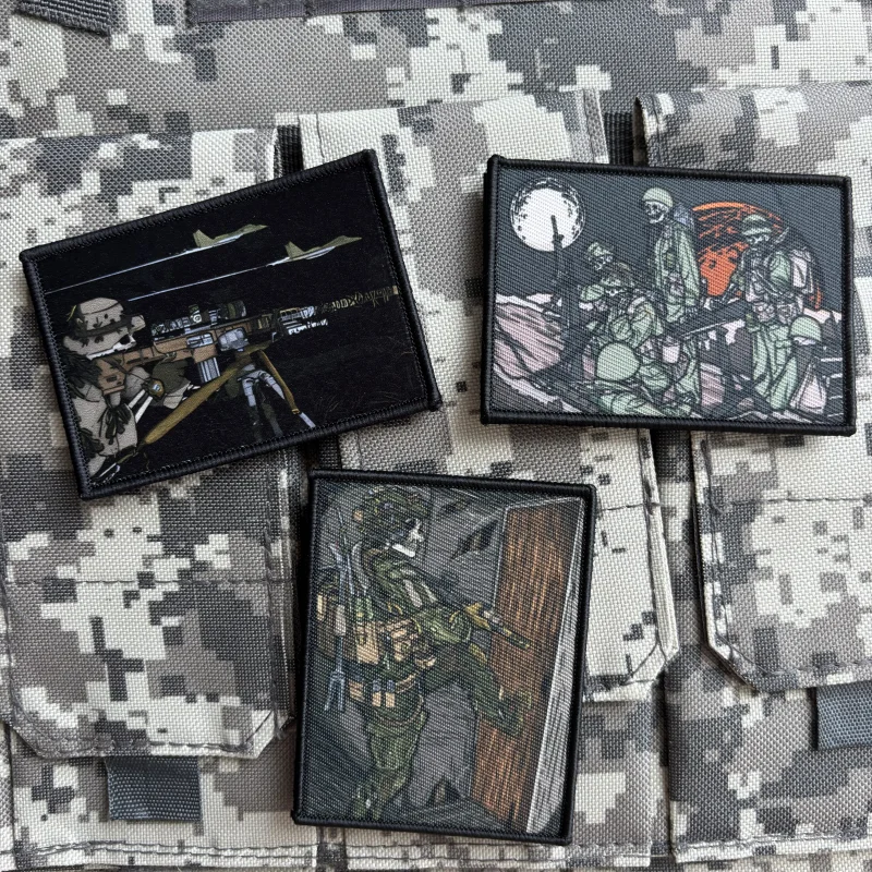 Taktyczna naszywka taktyczna z czaszką snajperską Ranger Soldier Morale Badge Printing Hook and Loop Military Armband Backpack Sticker — zdjęcie 4
