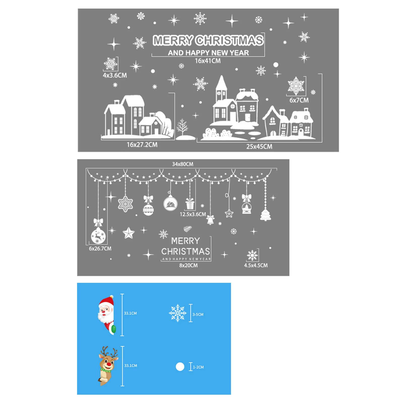 مجموعة ملصقات نافذة عيد الميلاد سانتا إلك ندفة الثلج الزجاج تتشبث ملصق ديكور عيد الميلاد
