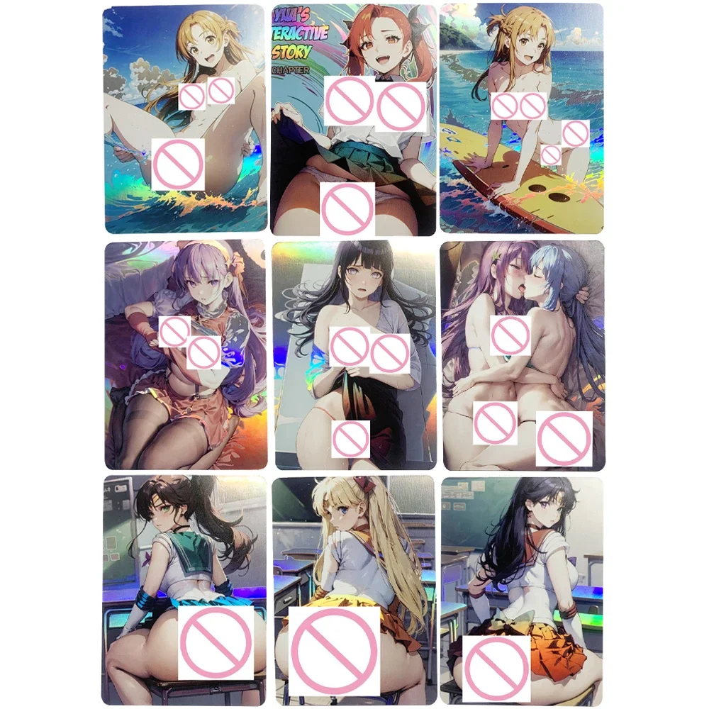 9Pcs/set Anime Sexy Fully Nude Card Hyuga Hinata Naked Girl Collection Card Refractive One Piece Mai Shiranui Dragonball Digital