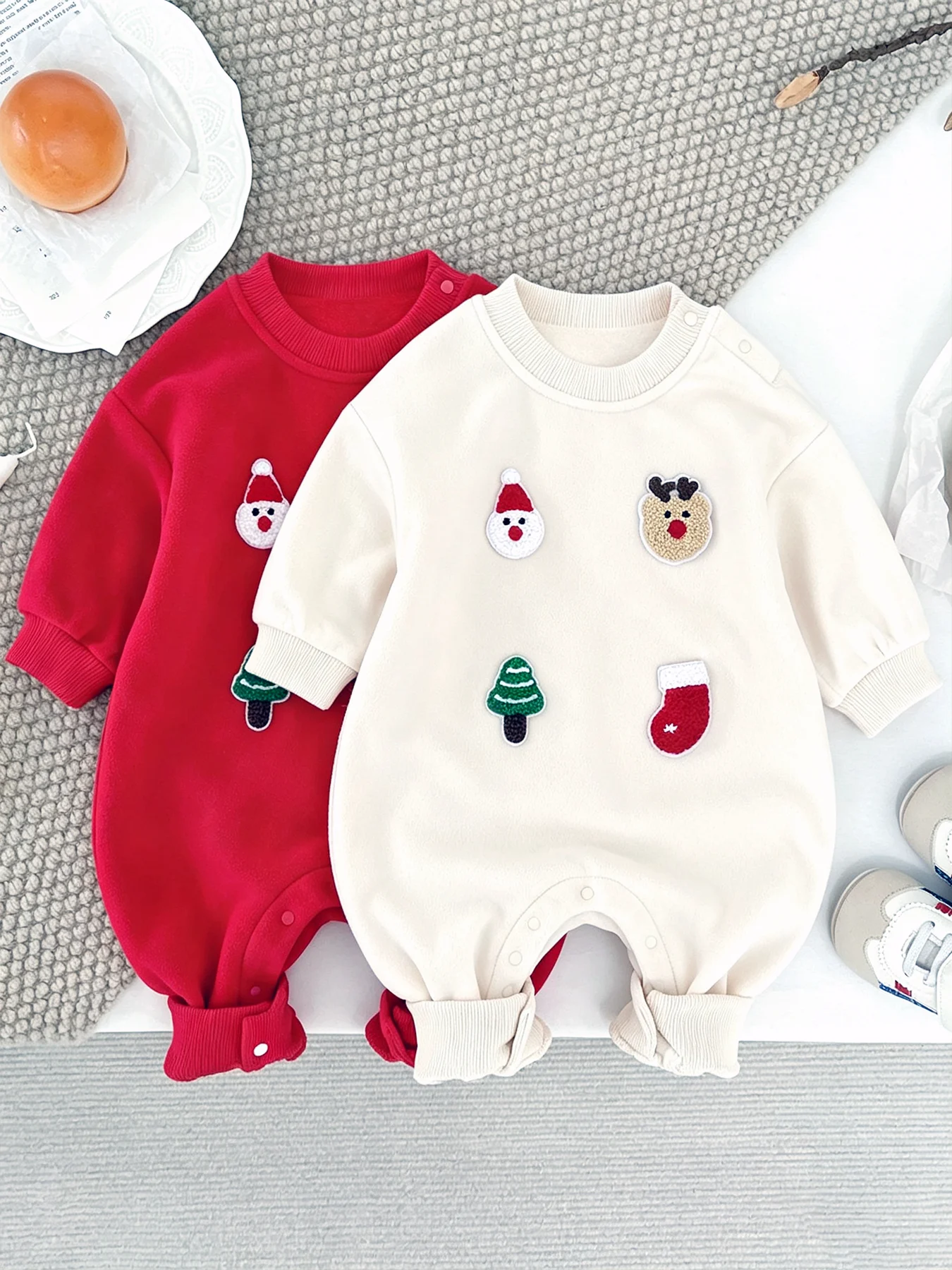 Girls' Warm Knit One-Piece Outfit for Fall/Winter—Christmas Romper, 0–12 Months, Baby Holiday Outfit, Festive Crawler Outfit