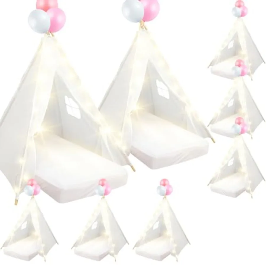 Tente de couchage pour filles, paquet de 8, tente de fête pour fête du pyjama, en vrac avec ficelle légère, matelas pneumatique, drap-housse lavable Na