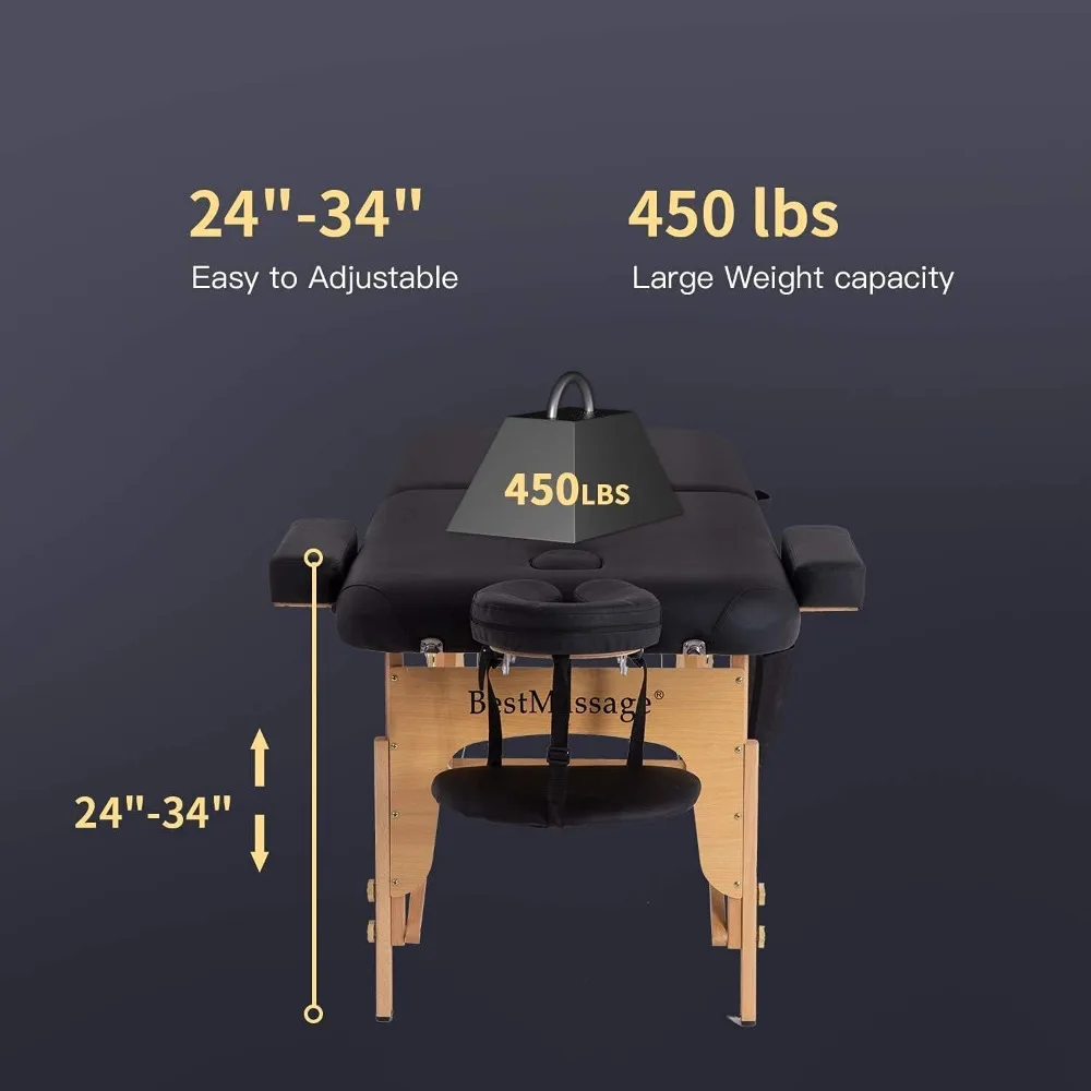 최고의 마사지 테이블, 휴대용 래쉬 침대, 28 인치 넓은 PU 스파 테이블, 높이 조절 가능, 2 겹 마사지 침대