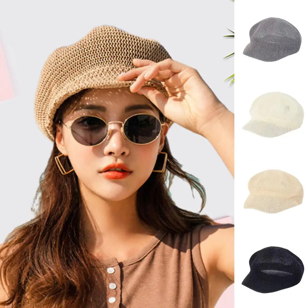 Women Sunhat Sun Summer Octagon Hat Breathable Hollow Out Lady Straw Hat Solid Color Short Brim Anti UV Hat