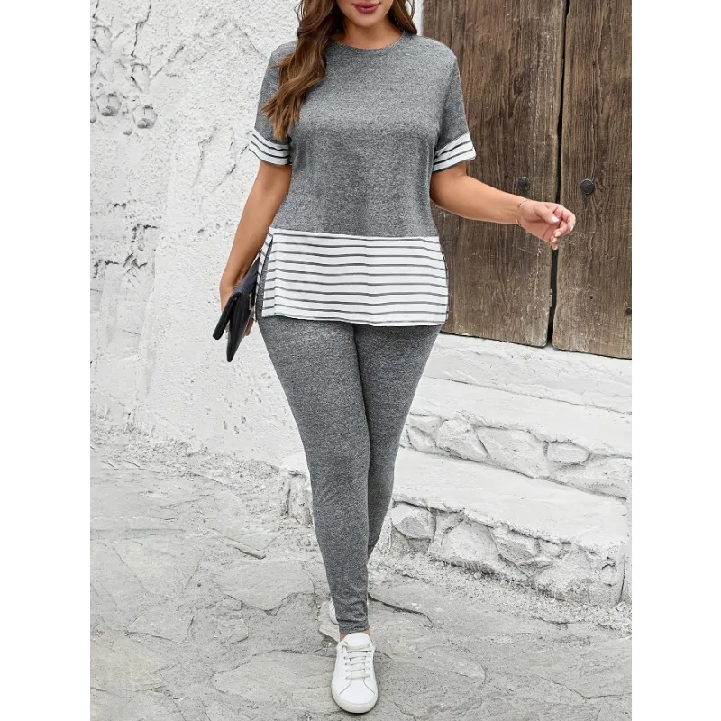 

Plus Size New Women's Fashionable Loose Short Sleeved Pants Two-piece Set Women's Casual Printed Two-piece Set