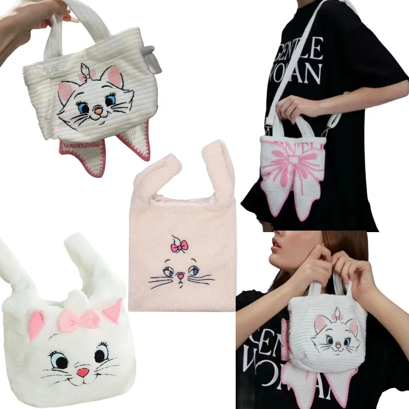 Kawaii Disney Marie Cat Girls Bags Lotso Pooh Stitch Dumbo haftowane torebka z kokardą Anime torba na ramię Crossbody prezent