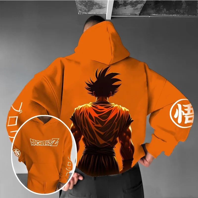

Мужская толстовка с 3D принтом Dragon Ball Z в стиле аниме Гоку, толстовка с рисунком сзади и оранжевым фном, дизайн элемента кандзи