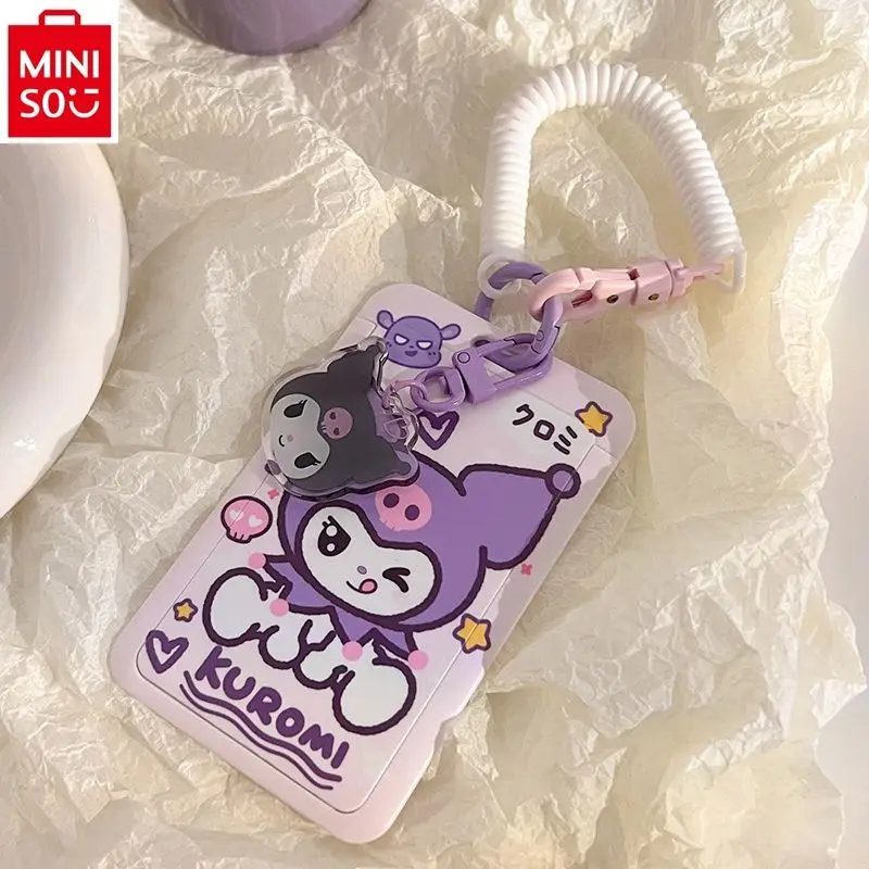 MINISO Olá Kitty Kuromi acesso controle metrô cartão conjunto, ID de trabalho em relevo, PC caso rígido com corda pendurada, Primavera Corda Card Pack