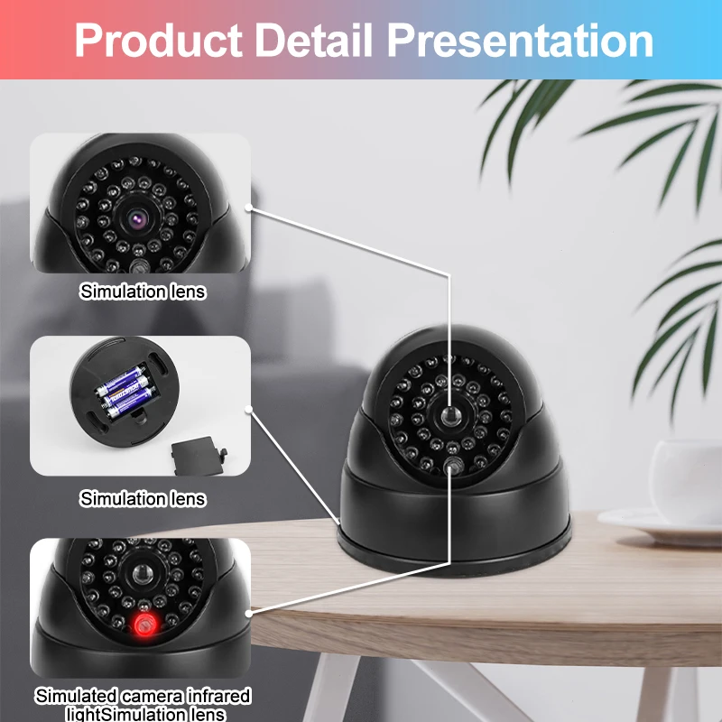 Fake Conch Dome Dummy Camera Flashing LED Simulation CCTV, Simulation Camera No Wiring Easy Use Home Office Security