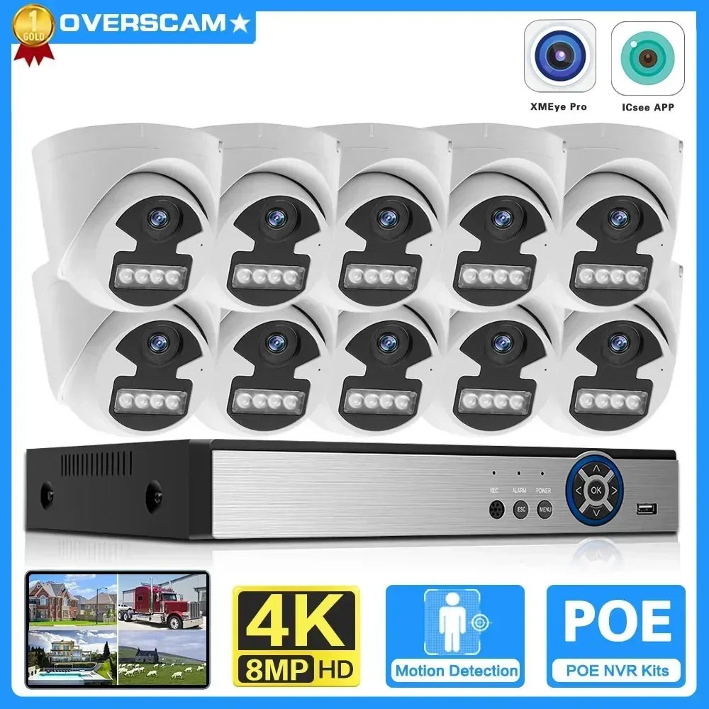 

H.265 10CH 8CH 8MP 4K POE Camera System Smart AI Full Color Night VIsion Human Detection CCTV Video Security Surveillance Kit