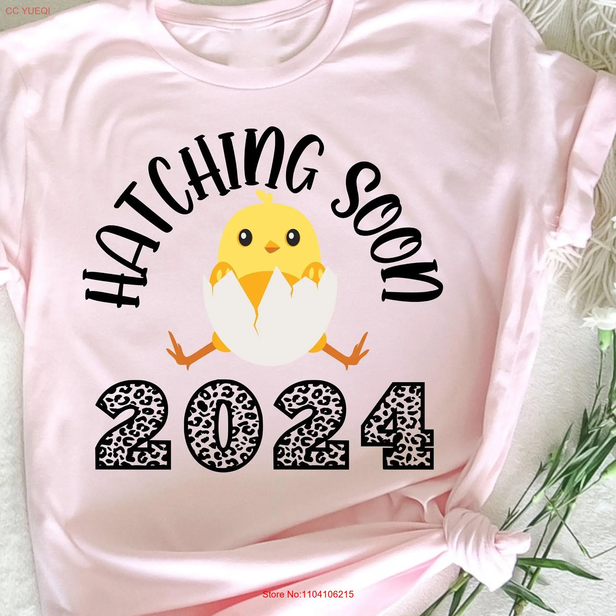 Hatching Soon 2024 T Shirt Easter Day for Woman Happy Cute Pregnant Maternity long or short sleeves