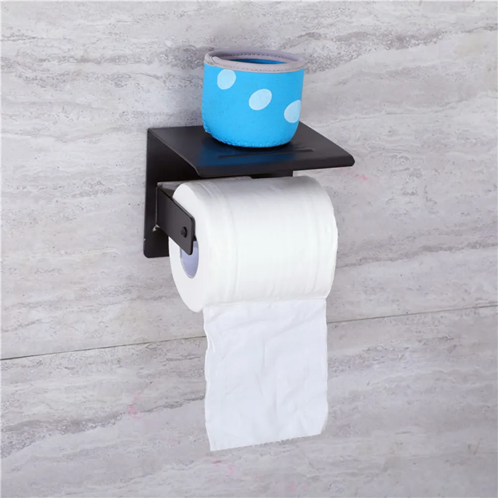 Black Aluminum Alloy Toilet Paper Holder Wall Mounted Rust Resistant Bathroom Paper Storage Rack