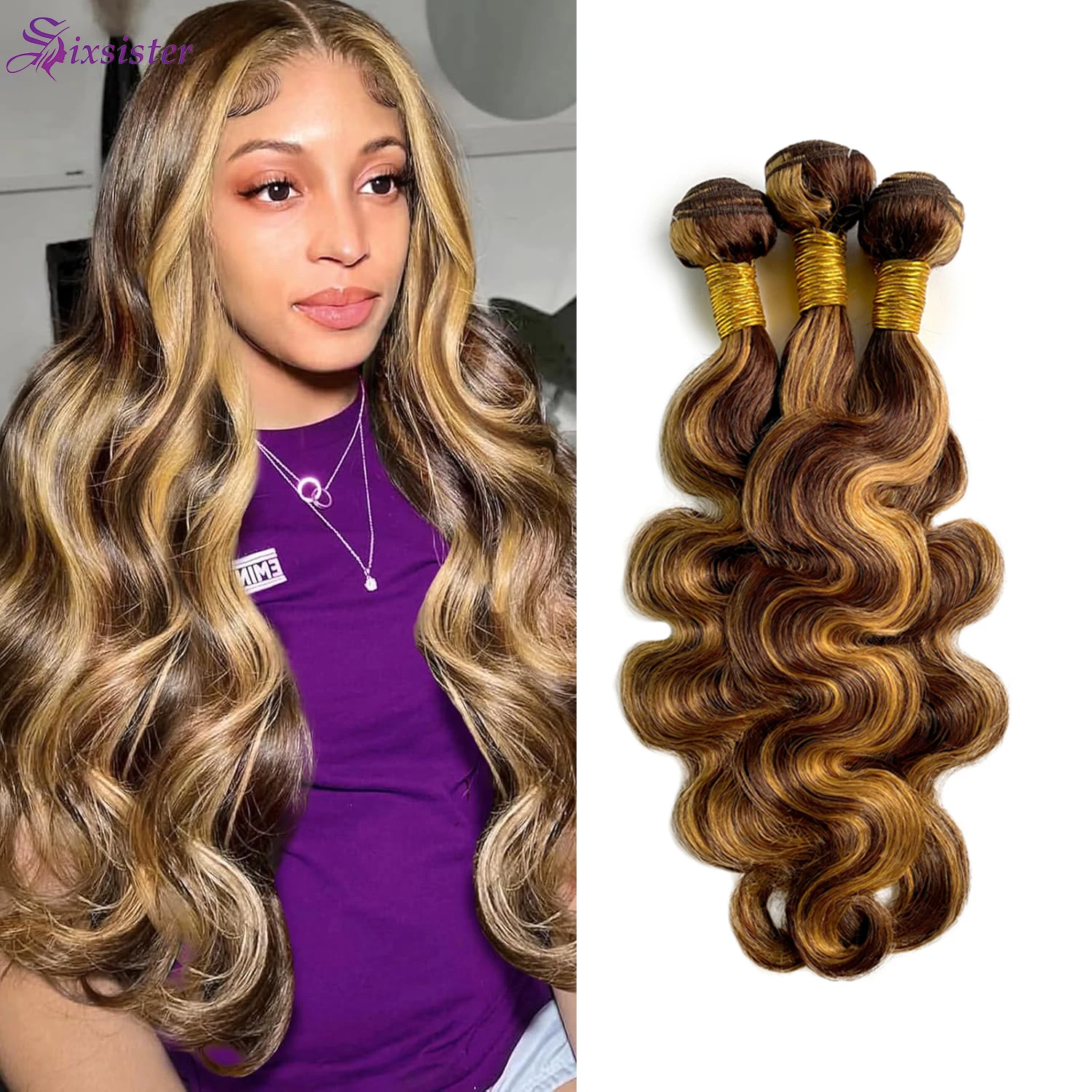 

P4/27 Объемная волна 3 пучка Ombre Светлые пучки человеческих волос 100% бразильские блики Коричневые пучки цвета пианино Virgin Remy Hair