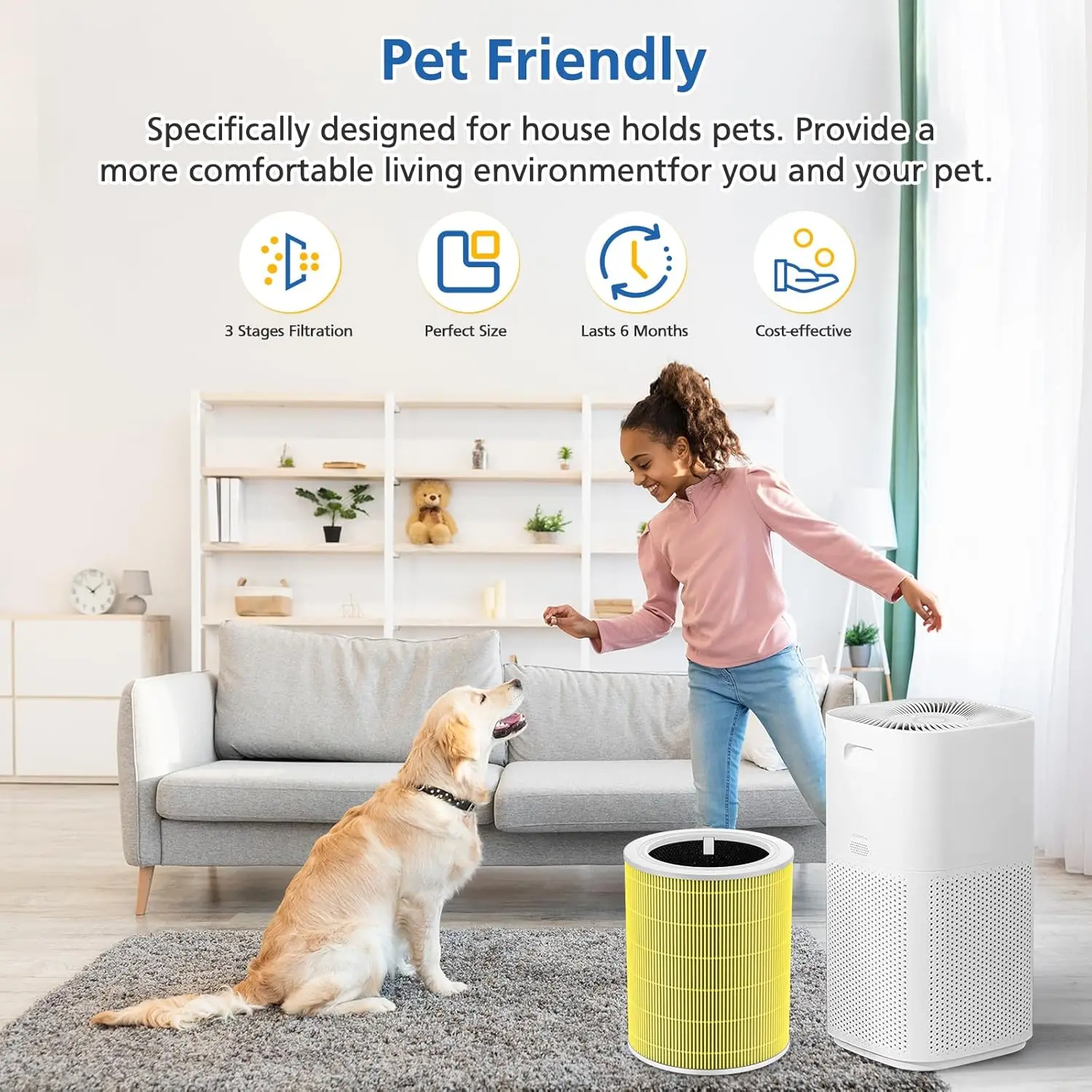Compatible Air Purifier Replacement Filter, 3-in-1 HEPA with Activated Carbon, Ideal for Pets and Smoke, 2 Pack