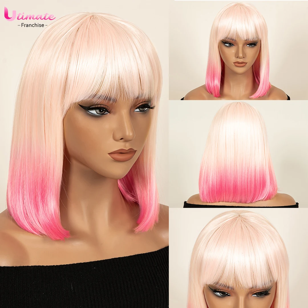 

Парики Боб Синтетические волосы Remy Прямые синтетические волосы Парик с челкой Двойной цвет 12 дюймов Полный машинный косплей Подходит для женщин