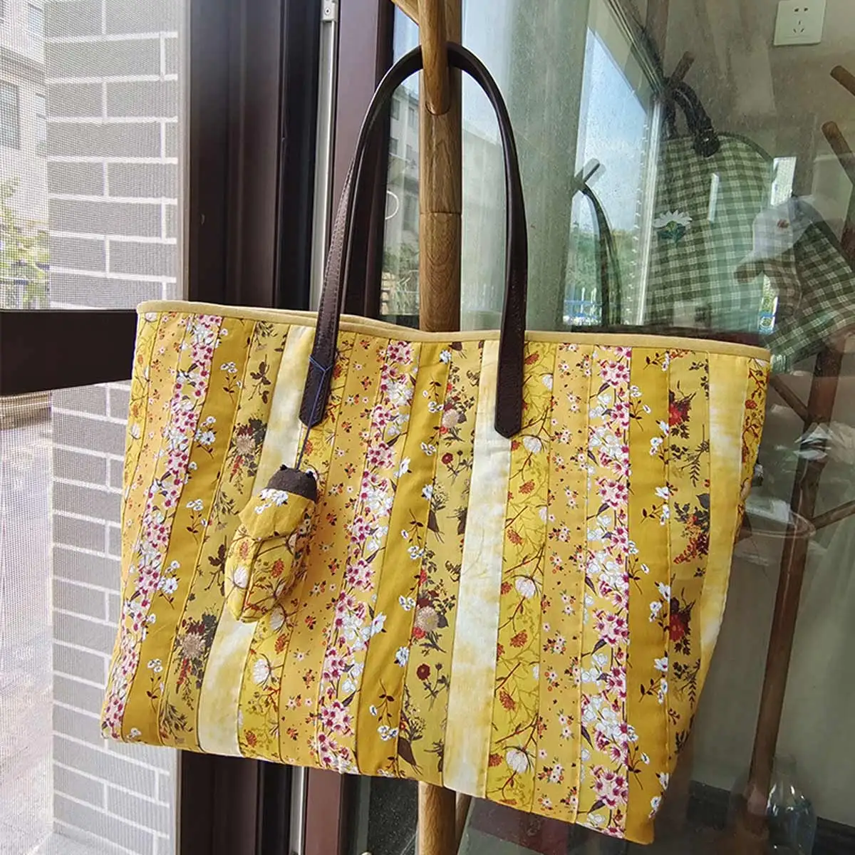 Handmade Women's Shoulder Tote Shopping Bag Flower Patchwork Handbag Practice Materials Needlework Sewing Set Large Capacity