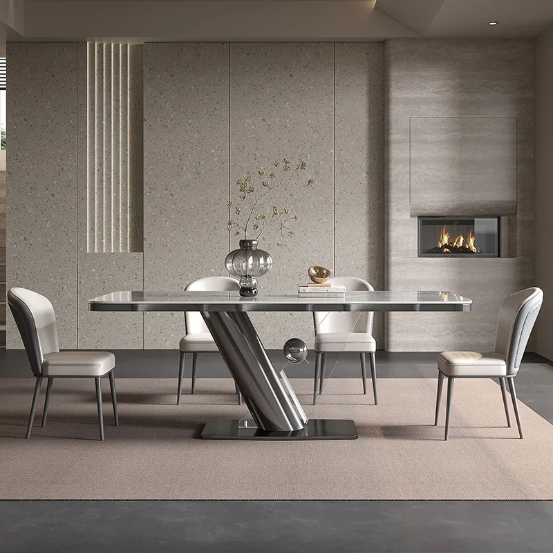 Rock Board Dining Table Rectangular Home Designer Italian Light Luxury Dining Table and Chair Combination