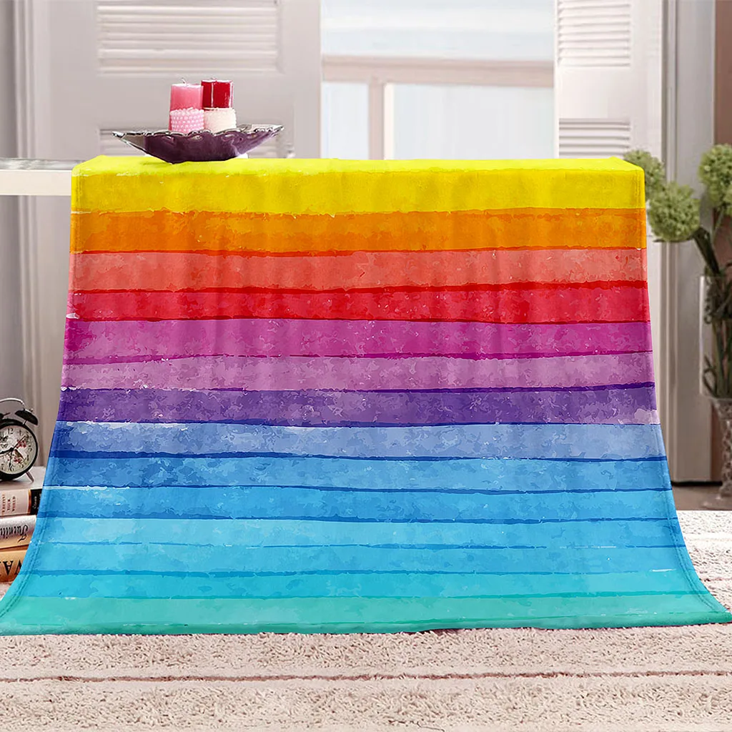 HUANZHUANG Throw Blanket 3D Color Stripe Printing Fuzzy Blanket For Bed Sofa Couch Fleece Throw Blanket Kids All Season Bed Plu