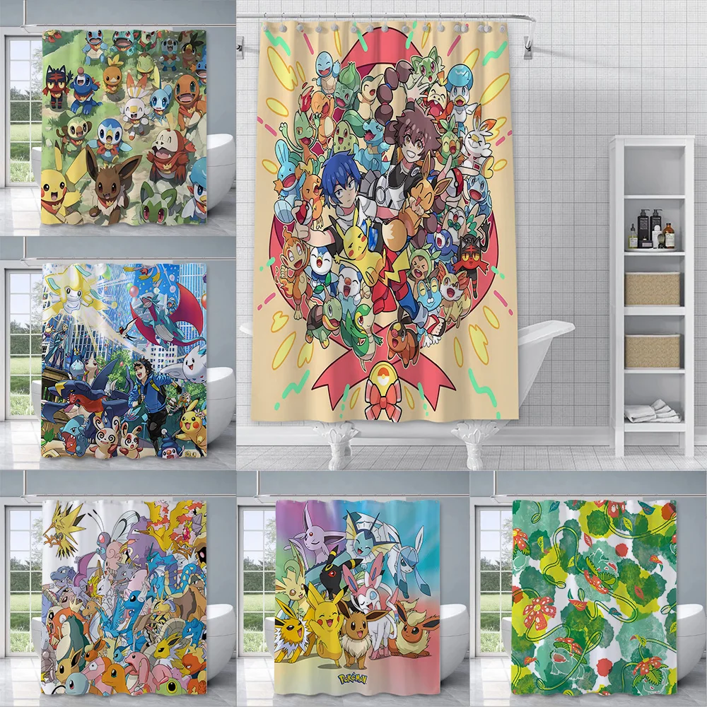 P-Pikachu S-Sylveon E-EeveeShower Curtain Waterproof Polyester Fabric Paint Colorful Bath Curtains Bathroom Curtain With Hook