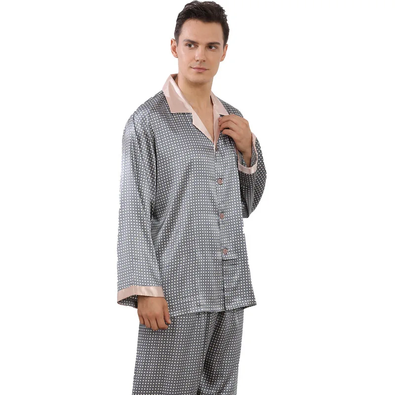 

Silk Satin Pyjamas Set Long Sleeve Sleepwear Pajamas Suit Man Sleepwear 2PC Set Loungewear Large Size