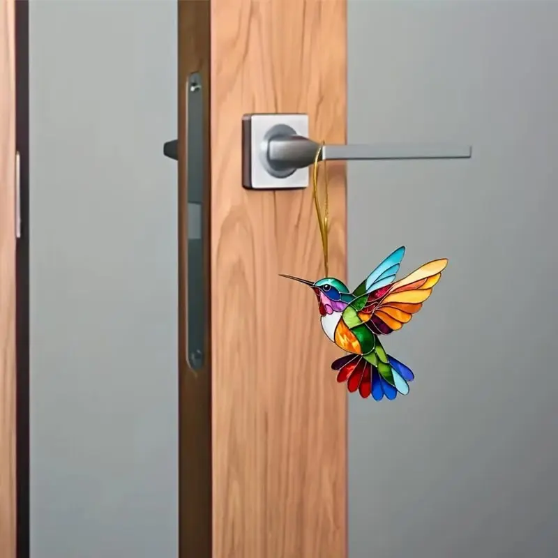 2D الاكريليك شقة ملونة الطائر الطنان معلقة قلادة الرياح الرنين sunالماسك نافذة المنزل زخرفة حديقة ديكور سيارة الديكور #3
