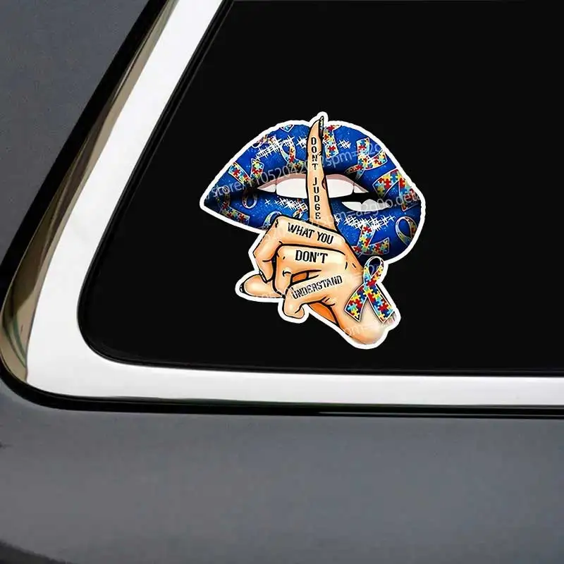 Creative Blue Lipstick Stickers Autism Awareness Ribbon Don't Judge Vinyl Decals for Laptops Guitars Cars Phone Q88 view 3