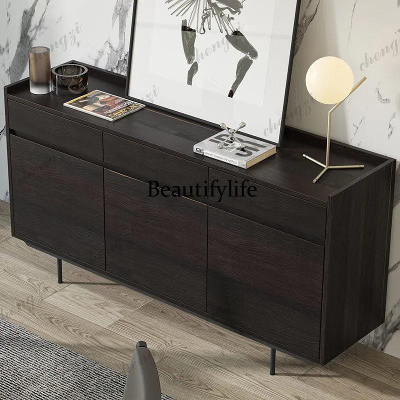 Italian minimalist modern style smoked wood color dining side, living room decoration, tall locker