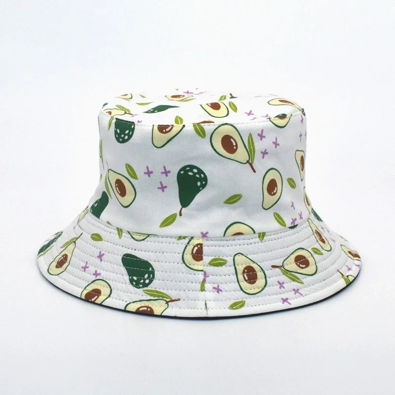 Unisex Avocado Print Bucket Fisherman's Hat Korean Style Reversible Basin Hat Boys & Girls Outdoor Sunshade Hat for Halloween