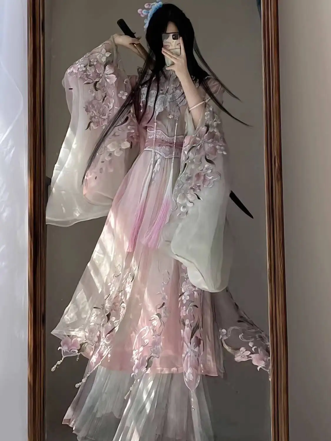 New Chinese Style Hanfu Peach Rouge Sequence Improved Opera Han Elements Heavy Embroidery Peach Blossom Spring Summer New